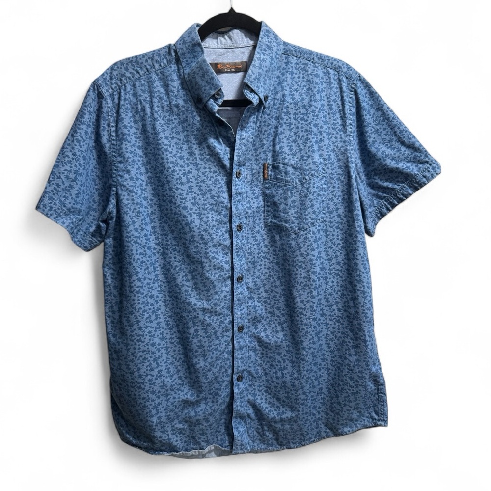 Ben Sherman Medium Blue Floral Print‎ Short Sleeve Shirt